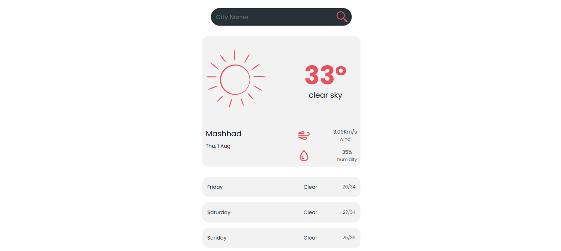 weather app project screen shot